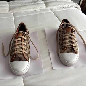 Coach Iconic Signature Barrett Brown & Tan Logo Sneaker W/Leather Trim S-9B NWWT